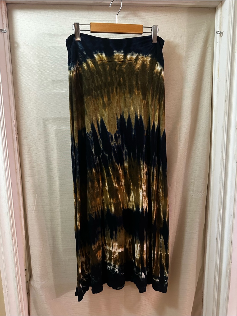 LA Apparel Y2K Tie Dye Maxi Skirt Boho Hippie Festival Stretch S/M Neutral
